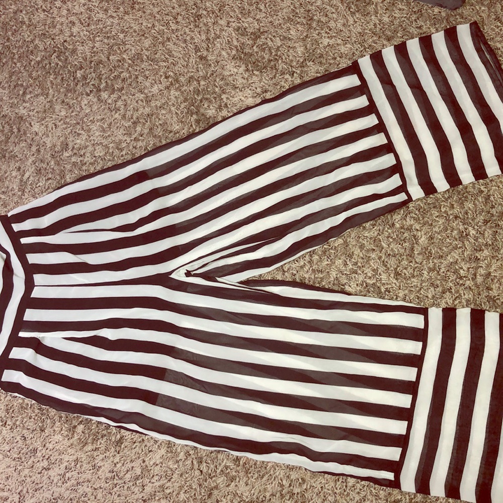 Cute shear see through pinned stripped pants